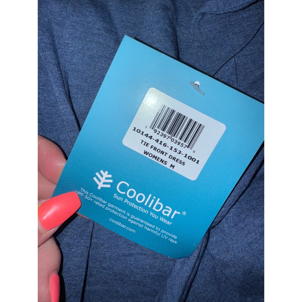 Coolibar Womens UPF 50+ Tie Front Dress Long Sleeve Navy Blue Heathered Medium - Picture 2 of 3